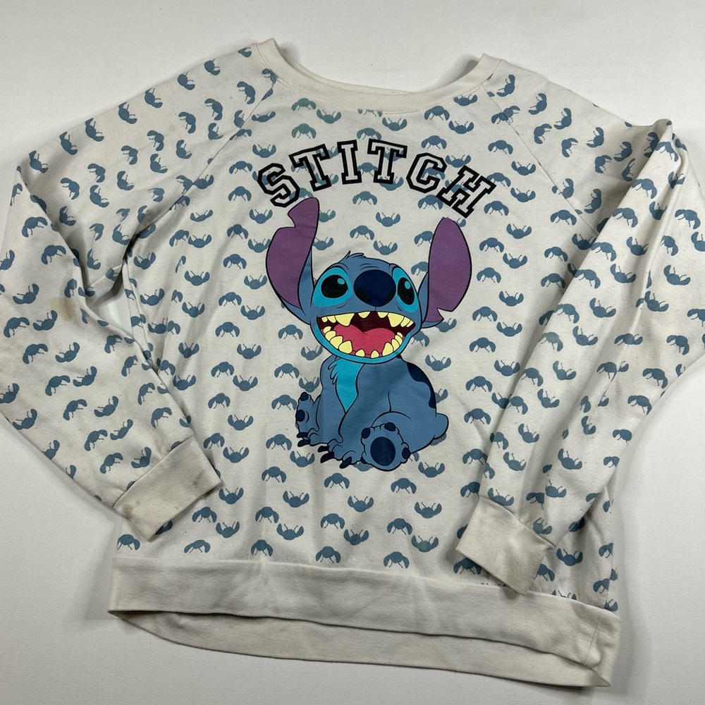 Disney Sweater STITCH Pullover Multicolor All Over Print Fleece Womens Medium